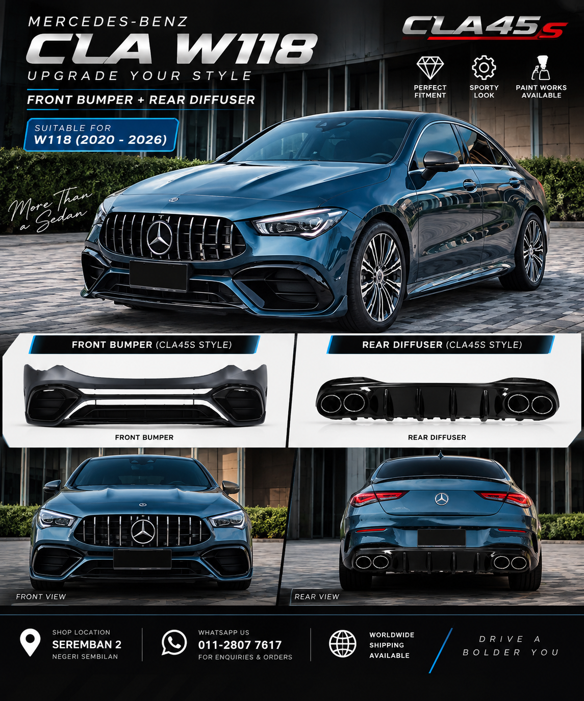 MERCEDES-BENZ W118 CLA FRONT BUMPER & REAR DIFUSSER CONVERSION KIT